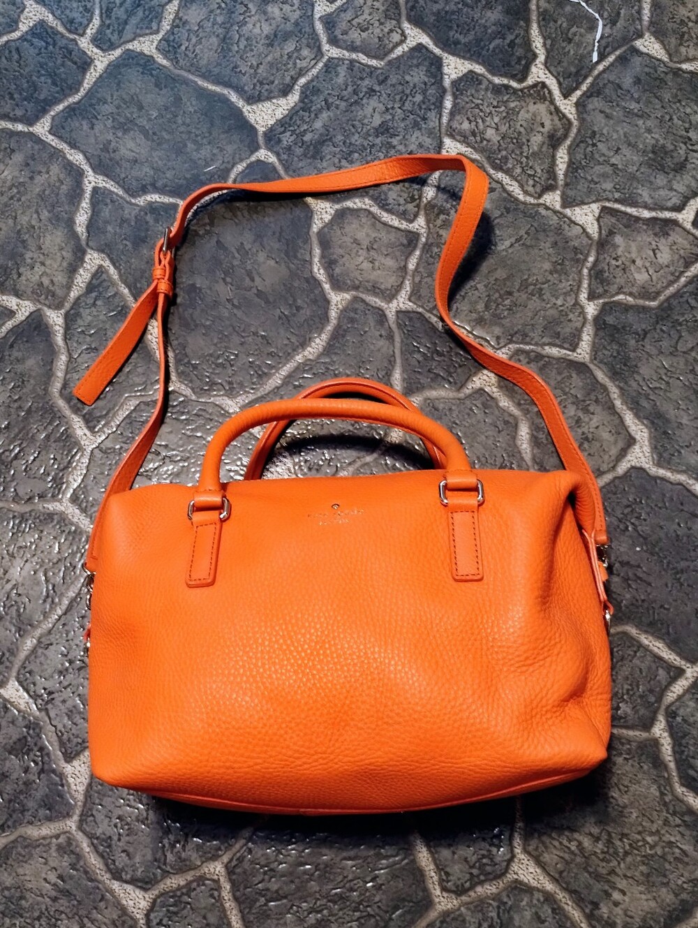 Kate Spade Pebbled Leather Satchel crossbody bag Bright orange RARE